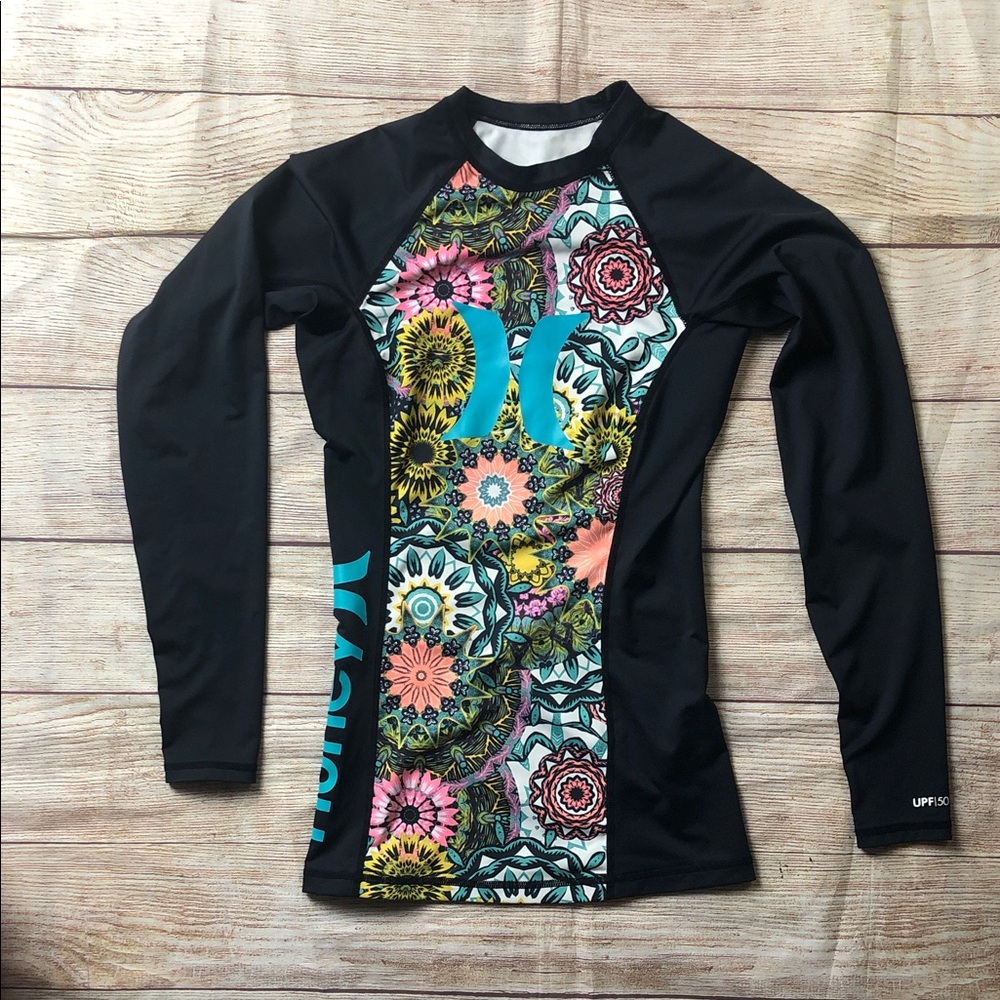 Hurley Black and Multicolor Rash Guard SPF 50